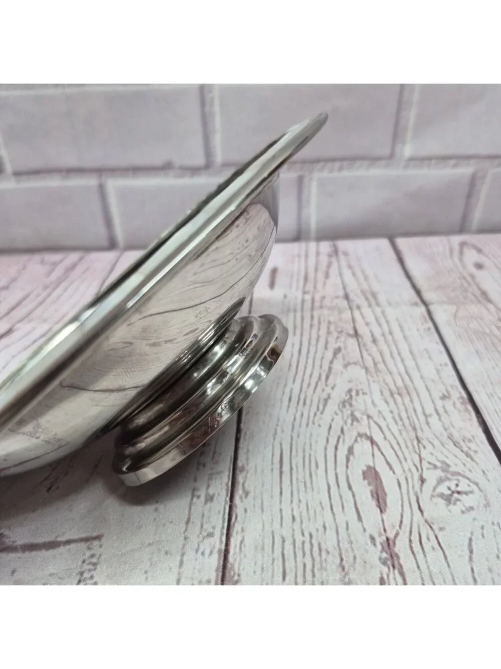 VTG  Julia Knight Mother of Pearl Inlay Silver Dish With Lip